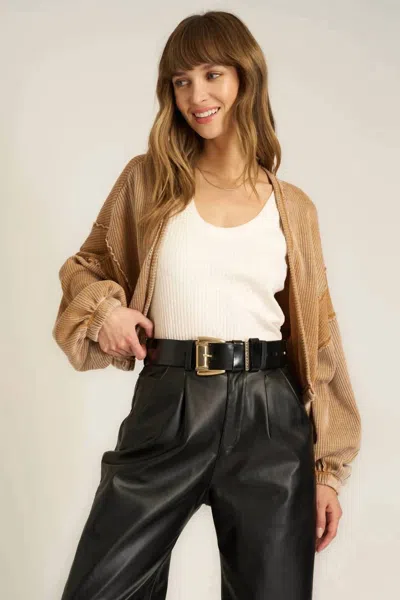 Project Social T Too Cool Seamed Burnout Shrug In Saddle In Brown