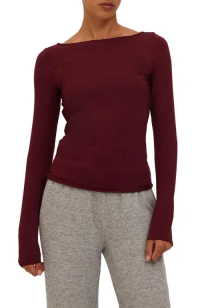 Project Social T Vera Boat Neck Long Sleeve Top In Dark Cherry