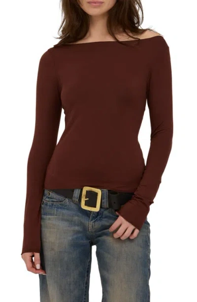 Project Social T Vera Boat Neck Long Sleeve Top In Dark Mocha