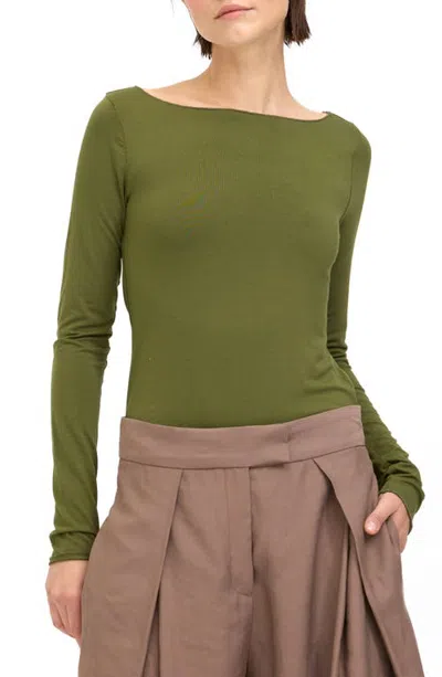 Project Social T Vera Boat Neck Long Sleeve Top In Green