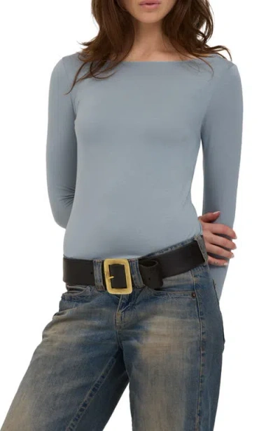 Project Social T Vera Boat Neck Long Sleeve Top In Smokey Blue