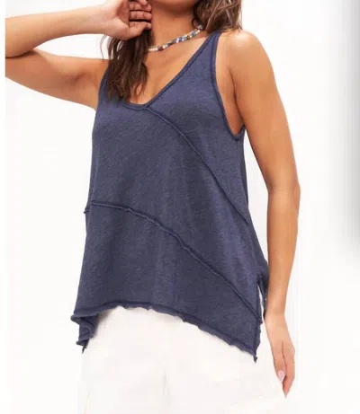 Project Social T Wavy Baby Relaxed Seamed Textured Tank In Navy Peony In Blue