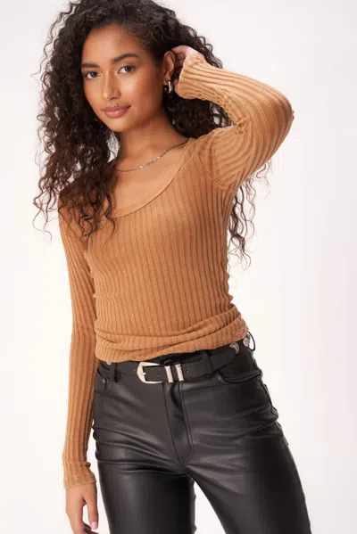 Project Social T What's The Scoop Washed Rib Long Sleeve In Brown