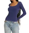 Project Social T What's The Scoop Washed Rib Longsleeve Top In Rich Indigo In Blue