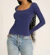 Project Social T What's The Scoop Washed Rib Longsleeve Top In Rich Indigo In Multi