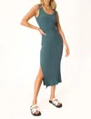 Project Social T Work It Out Scoop Neck Rib Dress In Oceanic Teal In Blue