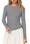 Project Social T Zinnia Boatneck Top In Navy Stripe In Blue