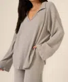Project Social T Zooey Rib Collared Long Sleeve In Grey In Gray