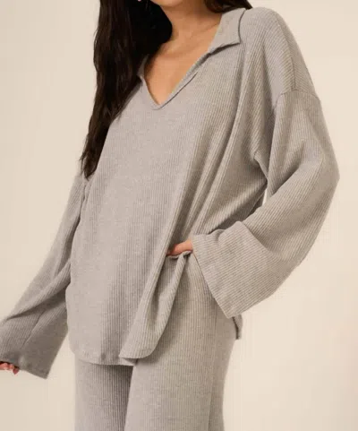 Project Social T Zooey Rib Collared Long Sleeve In Grey In Gray
