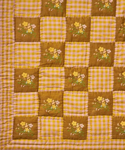 Projektityyny Vuokko Embroidered Gingham Quilt In Rust