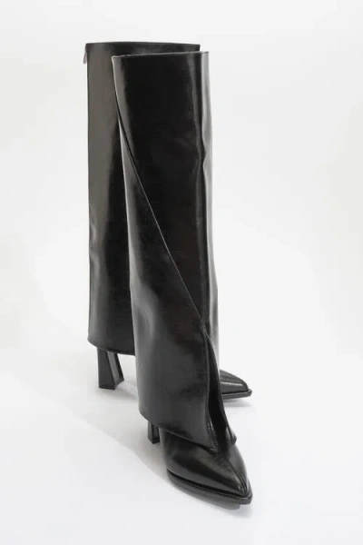 Prologue Shoes Aja Block Heel Convertible Knee High Boot In Black