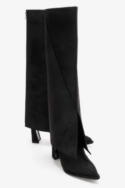 Prologue Shoes Aja Block Heel Convertible Knee High Boot In Black