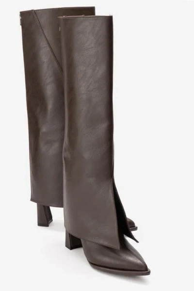Prologue Shoes Aja Block Heel Convertible Knee High Boot In Brown
