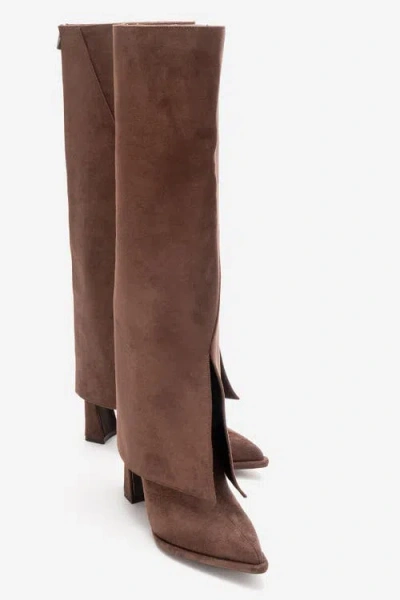 Prologue Shoes Aja Block Heel Convertible Knee High Boot In Brown