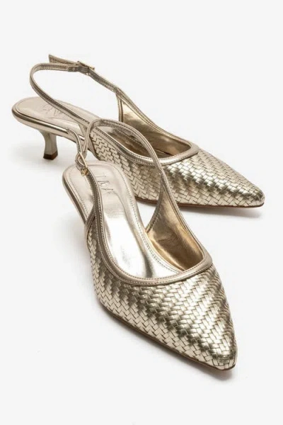Prologue Shoes Alvessia Kitten Heel Slingback Pump In Gold