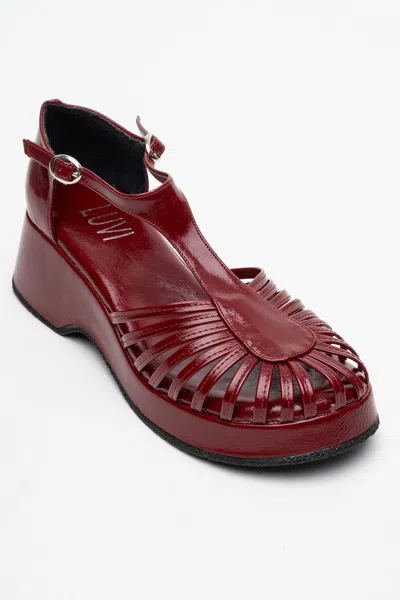 Prologue Shoes Aniel Platform Wedge Sandal In Red
