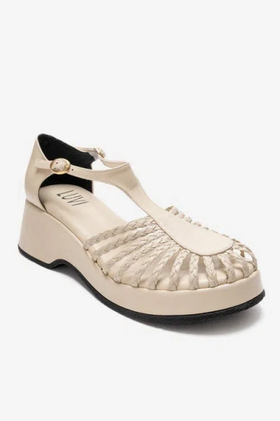 Prologue Shoes Barry Woven Wedge Sandal In Gold