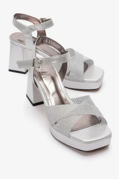 Prologue Shoes Bavena Platform Block Heel Sandal In Silver