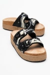Prologue Shoes Bobby Beaded Straw Platform Slide Sandal In Black