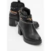 Prologue Shoes Boliva Buckled Chain Block Heel Boot In Black