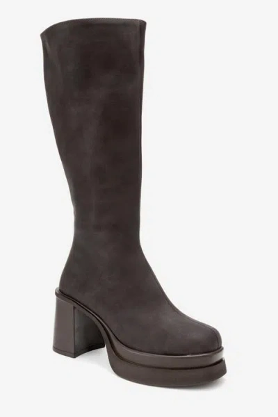 Prologue Shoes Carm Nubuck Platform Mid Calf Boot In Brown