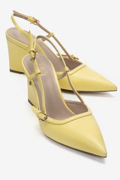 Prologue Shoes Celia Pointed Toe Wedge Pump In Yellow