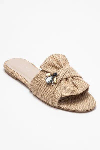PROLOGUE SHOES DAPHNE RAFFIA BOW SLIDE SANDAL