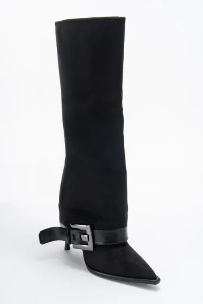 Prologue Shoes Elva Buckle Strap Knee High Boot In Animal Print