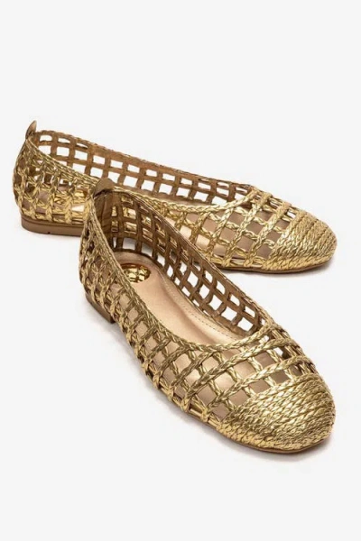 Prologue Shoes Elvaris Woven Ballet Flat In Gold