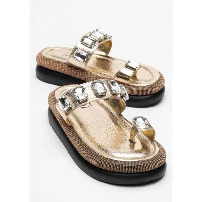 Prologue Shoes Evans Jeweled Platform Sandal In Gold
