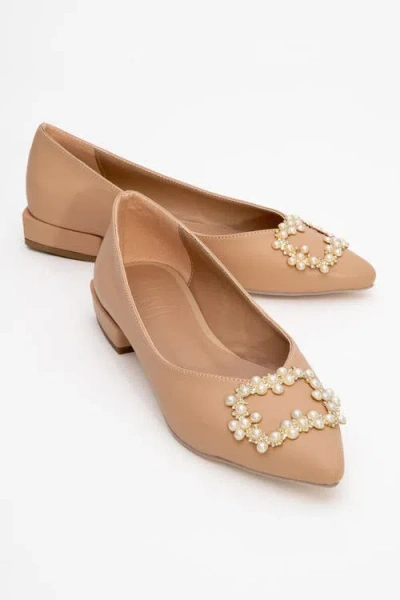 Prologue Shoes Ghent Pearl Embellished Ballet Flat In Brown