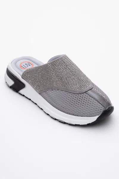 Prologue Shoes Glea Mesh Rhinestone Mules (women) In Gray