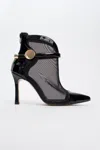 Prologue Shoes Grove Patent Back Zip High Heel Mesh Boot In Black
