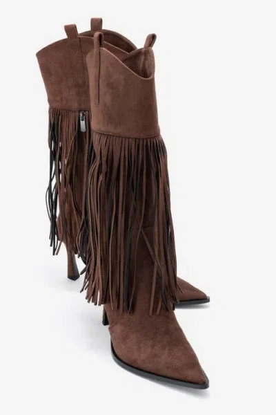 Prologue Shoes Gueras Fringe Pointed Toe Boot In Brown