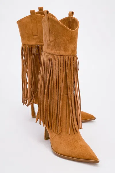 Prologue Shoes Gueras Fringe Pointed Toe Boot (women) In Brown