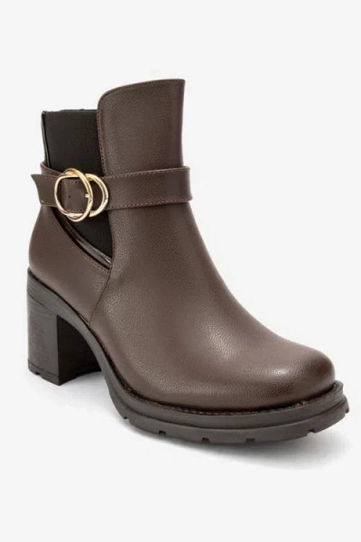 Prologue Shoes Heile Buckle Block Heel Boot In Brown