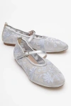 Prologue Shoes Juny Mesh Floral Embroidery Ballet Flat In Silver