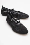 Prologue Shoes Juny Mesh Floral Embroidery Ballet Flat In Black