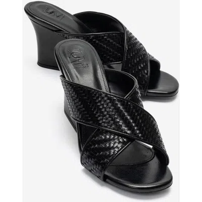 Prologue Shoes Lavean Cross Strap Wedge Sandal In Black