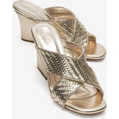 Prologue Shoes Lavean Cross Strap Wedge Sandal In Gold