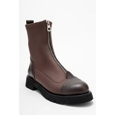 Prologue Shoes Martos Stretch Front Zip Ankle Boot In Brown
