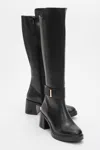 Prologue Shoes Moreni Stretch Buckle Block Heel Knee High Boot In Black
