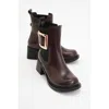 Prologue Shoes Moriah Buckle Block Heel Boot In Burgundy