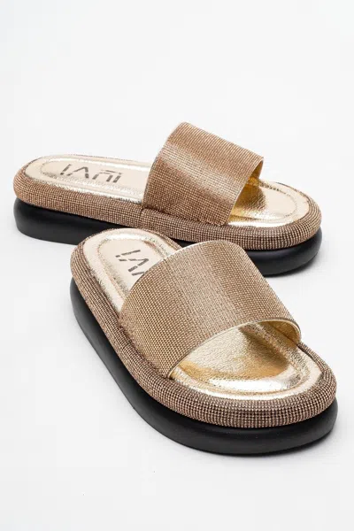 Prologue Shoes Oeste Rhinestone Platform Sandal In Gold