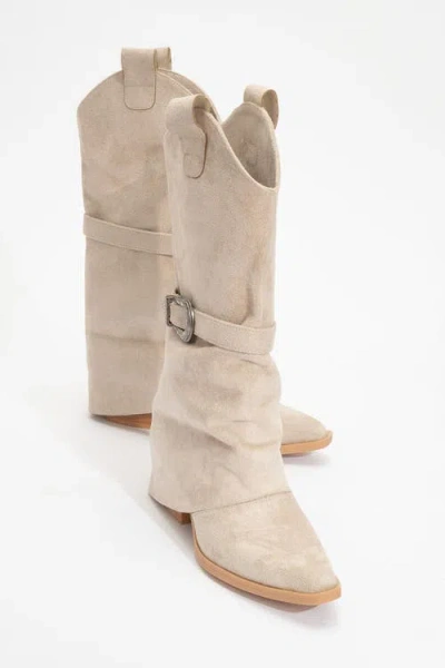 Prologue Shoes Okus Buckle Block Heel Boot In Neutral