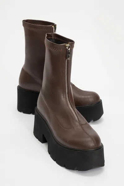 Prologue Shoes Ovil Platform Zip Boot In Brown
