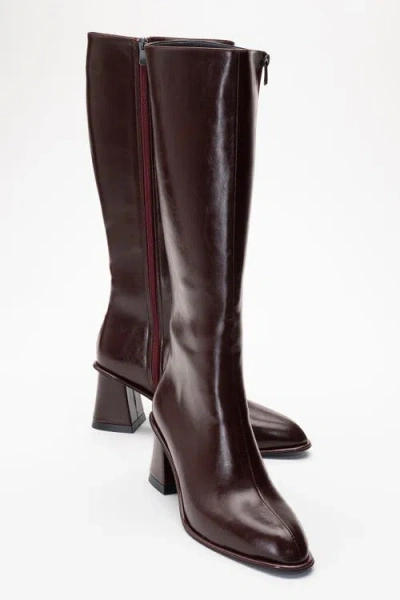 Prologue Shoes Paradis Block Heel Knee High Boot In Burgundy