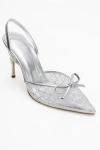Prologue Shoes Peony Mesh Bow Pointed Toe Pump In Silver