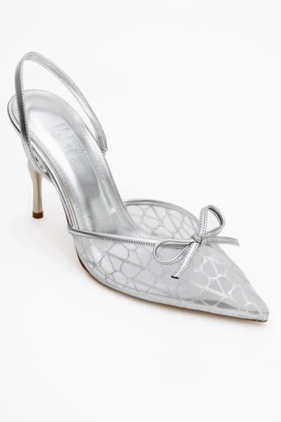Prologue Shoes Peony Mesh Bow Pointed Toe Pump In Silver