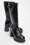 Prologue Shoes Rock Buckle Zip Block Heel Boot In Animal Print